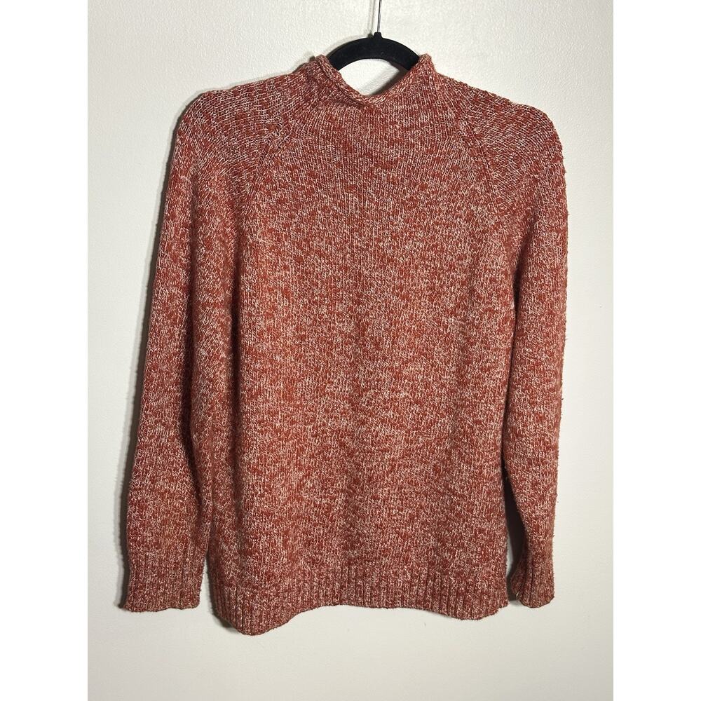 L.L. BEAN Ragg Funnel Roll Neck Sweater Orange Cotton Marled Women’s Medium Prep - Picture 2 of 6